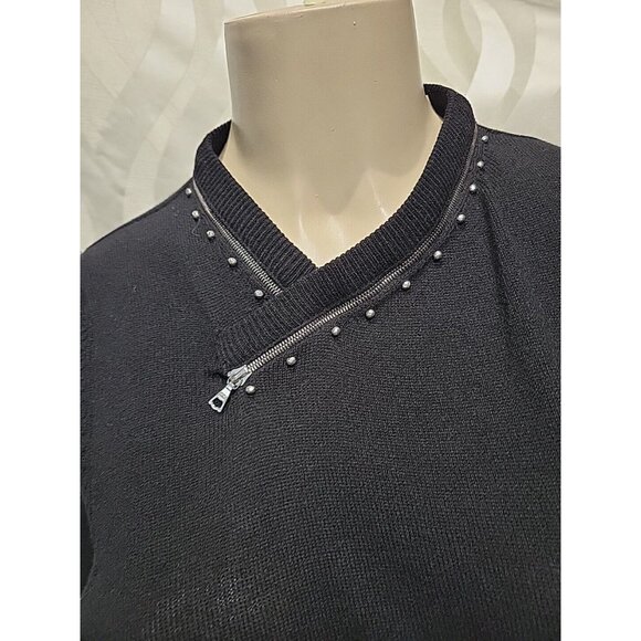 Marc Jacobs Vintage Black Studded Crew Neck Punk Alternative Cashmere Sweater - Picture 3 of 5